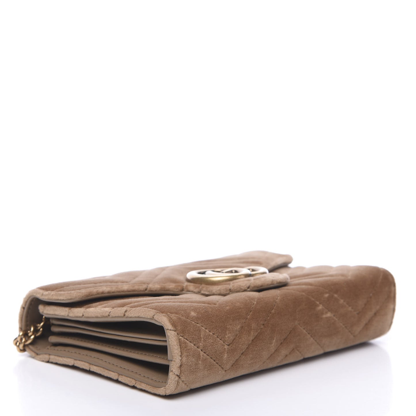 Velvet Matelasse GG Marmont Chain Wallet Taupe