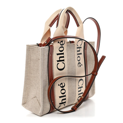 Chloe Cotton Calfskin Small Woody Ribbon Tote White Brown 3 of 10
