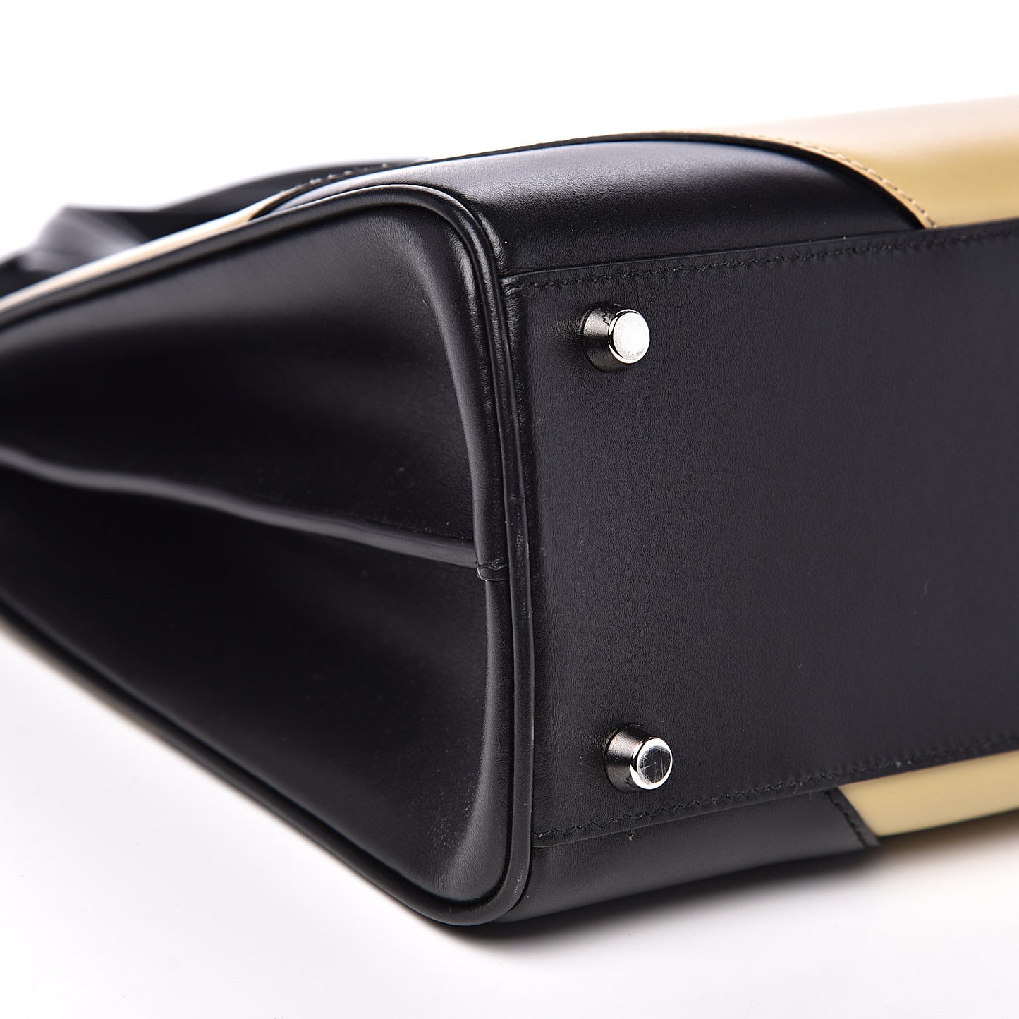 Smooth Calfskin Diagonal Striped Medium Zumi Top Handle Bag Black Beige