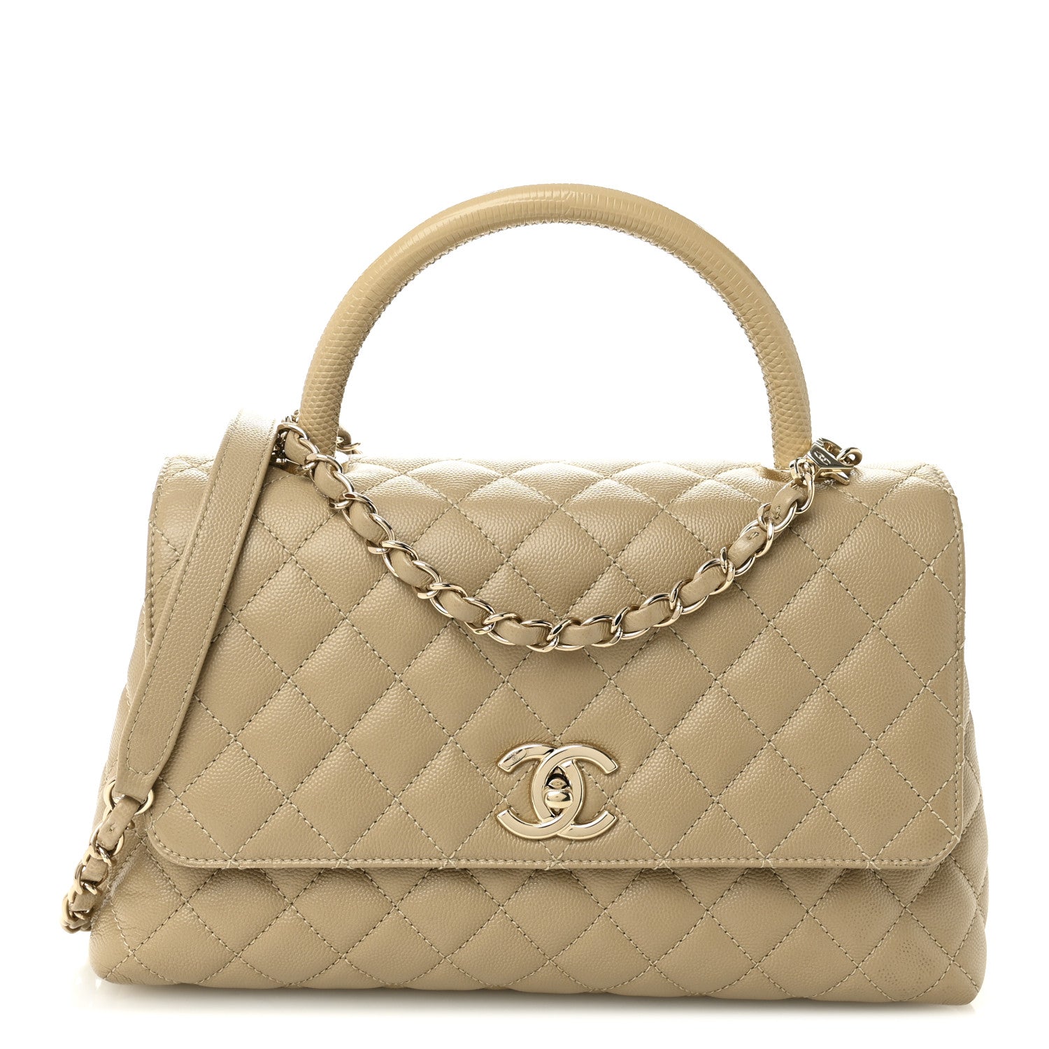 Chanel Caviar Lizard Embossed Quilted Small Coco Handle Flap Dark Beige 1 of 11