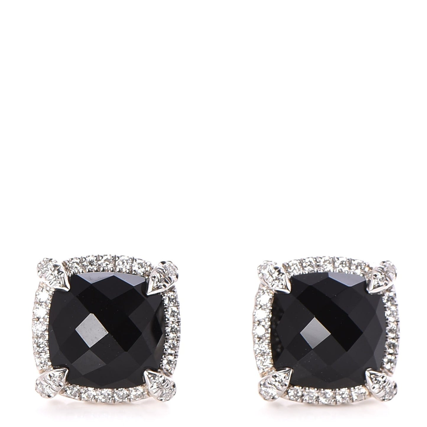 Sterling Silver Diamond Black Onyx 9mm Chatelaine Bezel Earrings