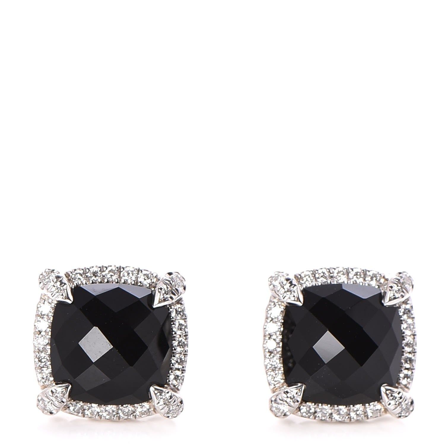 David Yurman Sterling Silver Diamond Black Onyx 9mm Chatelaine Bezel Earrings 1 of 6