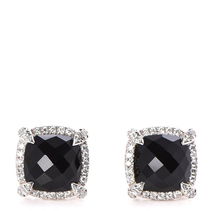 David Yurman Sterling Silver Diamond Black Onyx 9mm Chatelaine Bezel Earrings 1 of 6