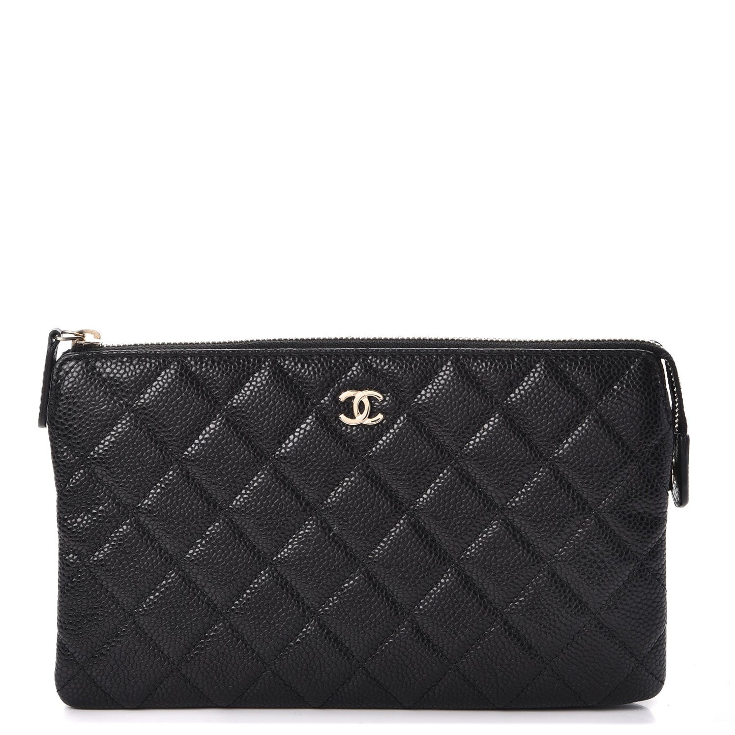 Caviar Quilted Large Zipped Clutch Black