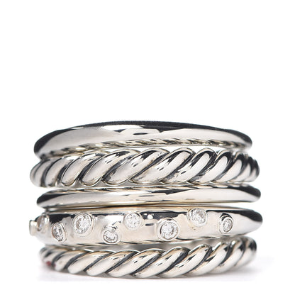 David Yurman Sterling Silver Diamond 16mm Pure Form Stacked Ring 52 6 1 of 5