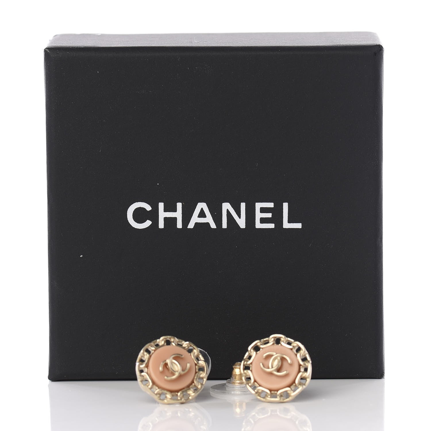 Chanel Resin Chain CC Round Earrings Gold Pink 4 of 4