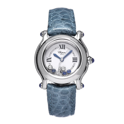 Chopard Stainless Steel Alligator 5 Diamond Blue Sapphire 26mm Happy Sport Quartz Watch 1 of 9