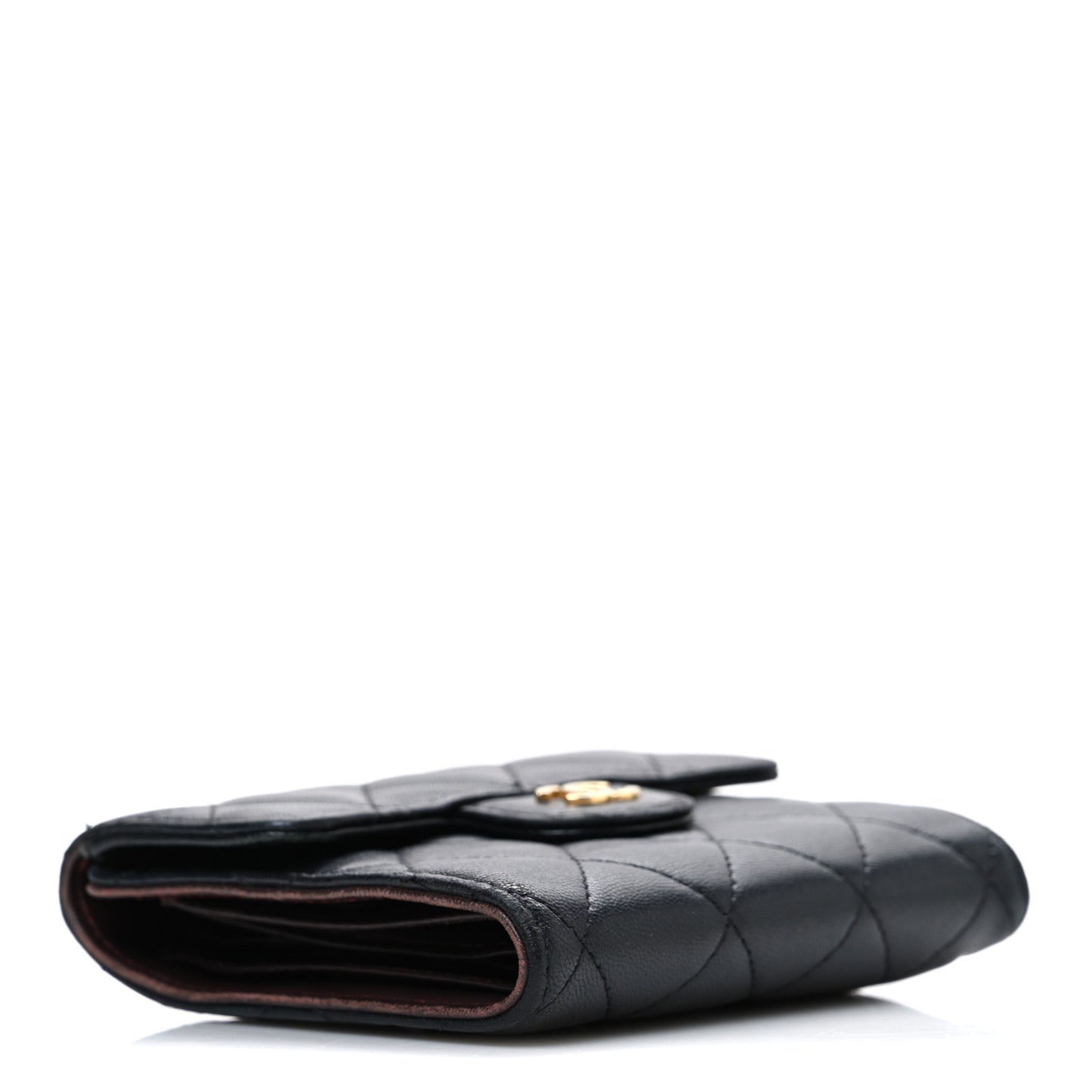 Lambskin Quilted Compact Flap Wallet Black