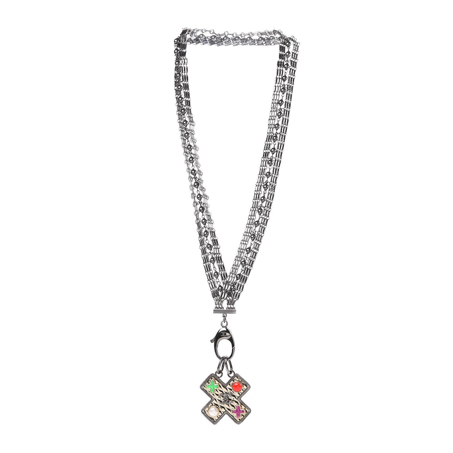 Chanel Ruthenium Resin Pearl CC Cross Long Pendant Necklace Multicolor 3 of 7