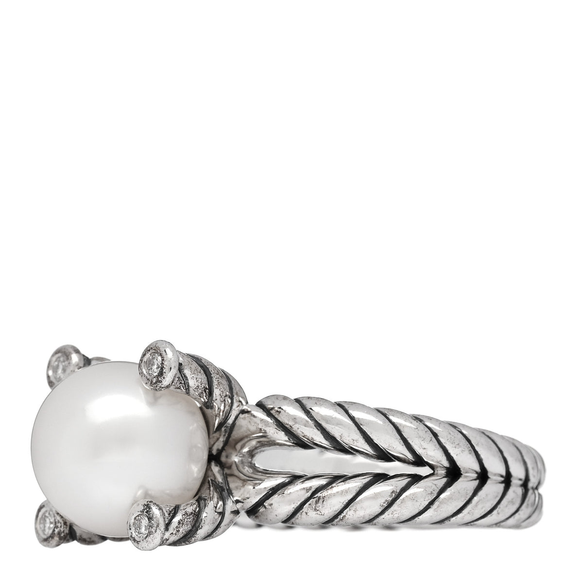 Sterling Silver Diamond Cultured Pearl 10mm Cable Ring 57 8