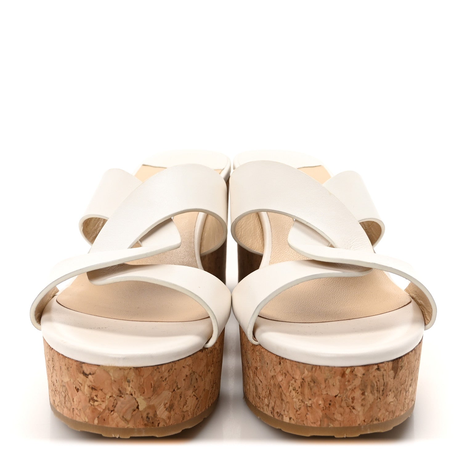 Jimmy Choo Calfskin Cork Duclet Wedge 90 Sandals 36 White Cuoio
