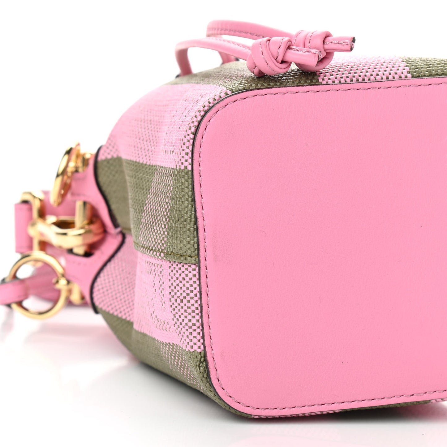 Raffia Vitello Seta F is Fendi Pequin Gingham Woven Mini Mon Tresor Bucket Bag Military Rosa Lollypop