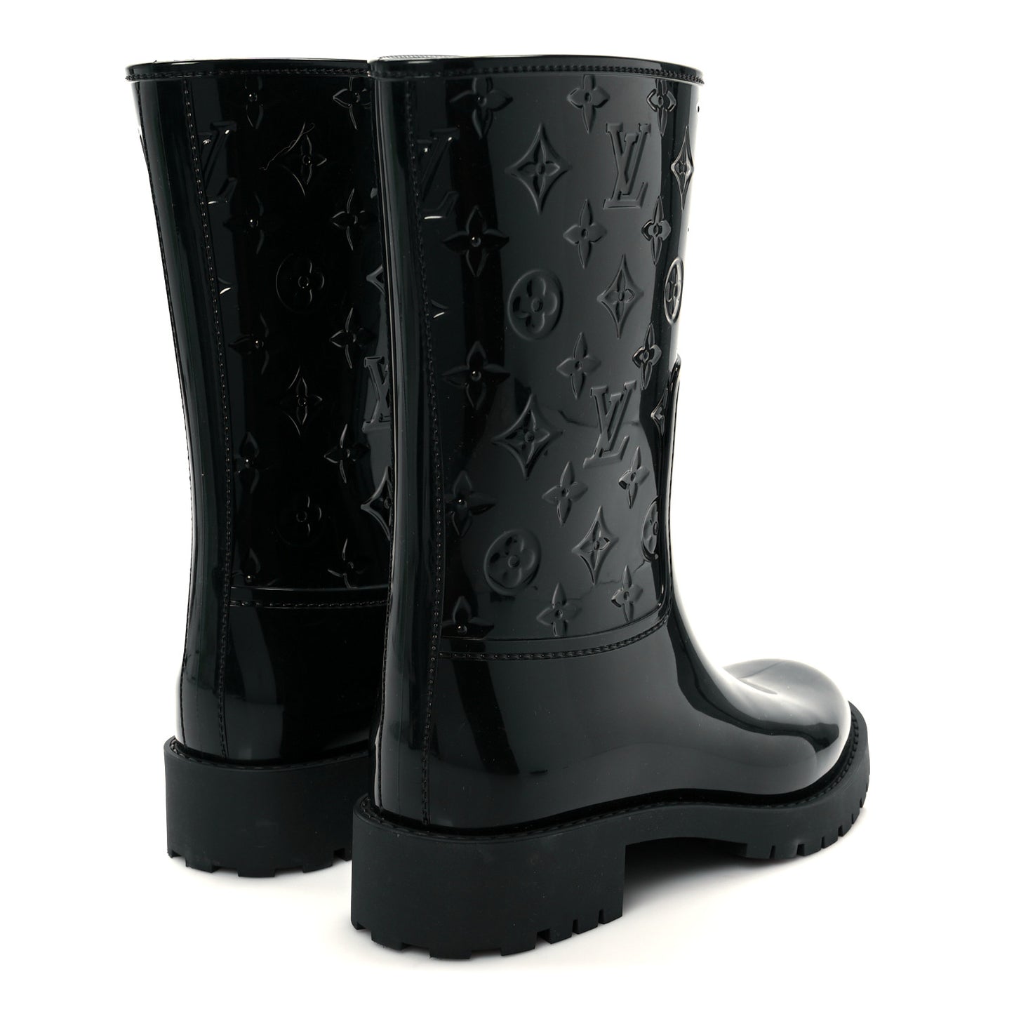 Rubber Embossed Monogram Drops Flat Half Boots 38 Black