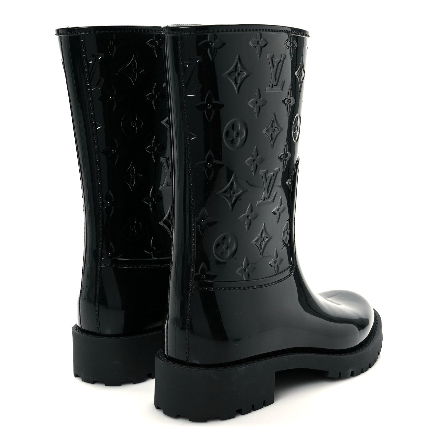 Louis Vuitton Rubber Embossed Monogram Drops Flat Half Boots 38 Black 5 of 9
