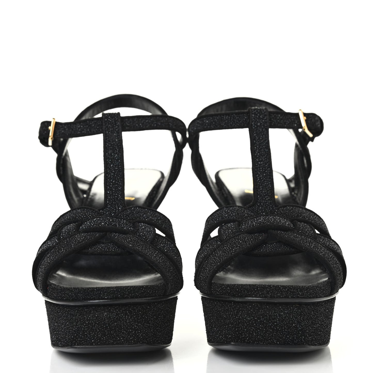 Glitter Effect Calfskin Tribute 75 Platform Sandals 36 Black
