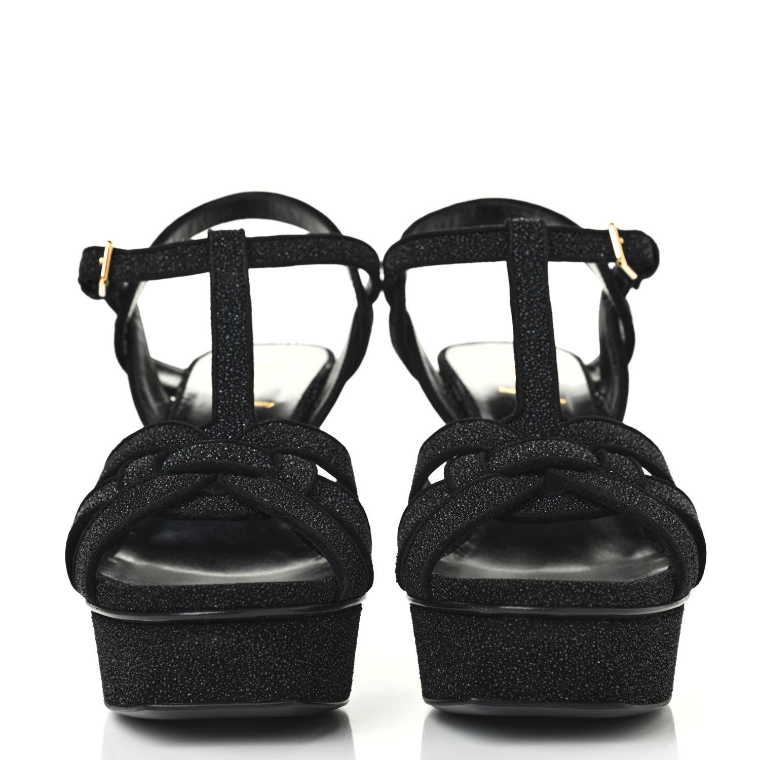 Saint Laurent Glitter Effect Calfskin Tribute 75 Platform Sandals 36 Black 2 of 4
