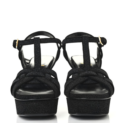 Saint Laurent Glitter Effect Calfskin Tribute 75 Platform Sandals 36 Black 2 of 4