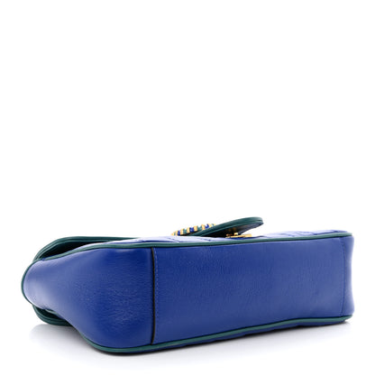 Gucci Azalea Calfskin Enamel Matelasse Diagonal Small Torchon GG Marmont Shoulder Bag Imperial Blue Pavone 3 of 10