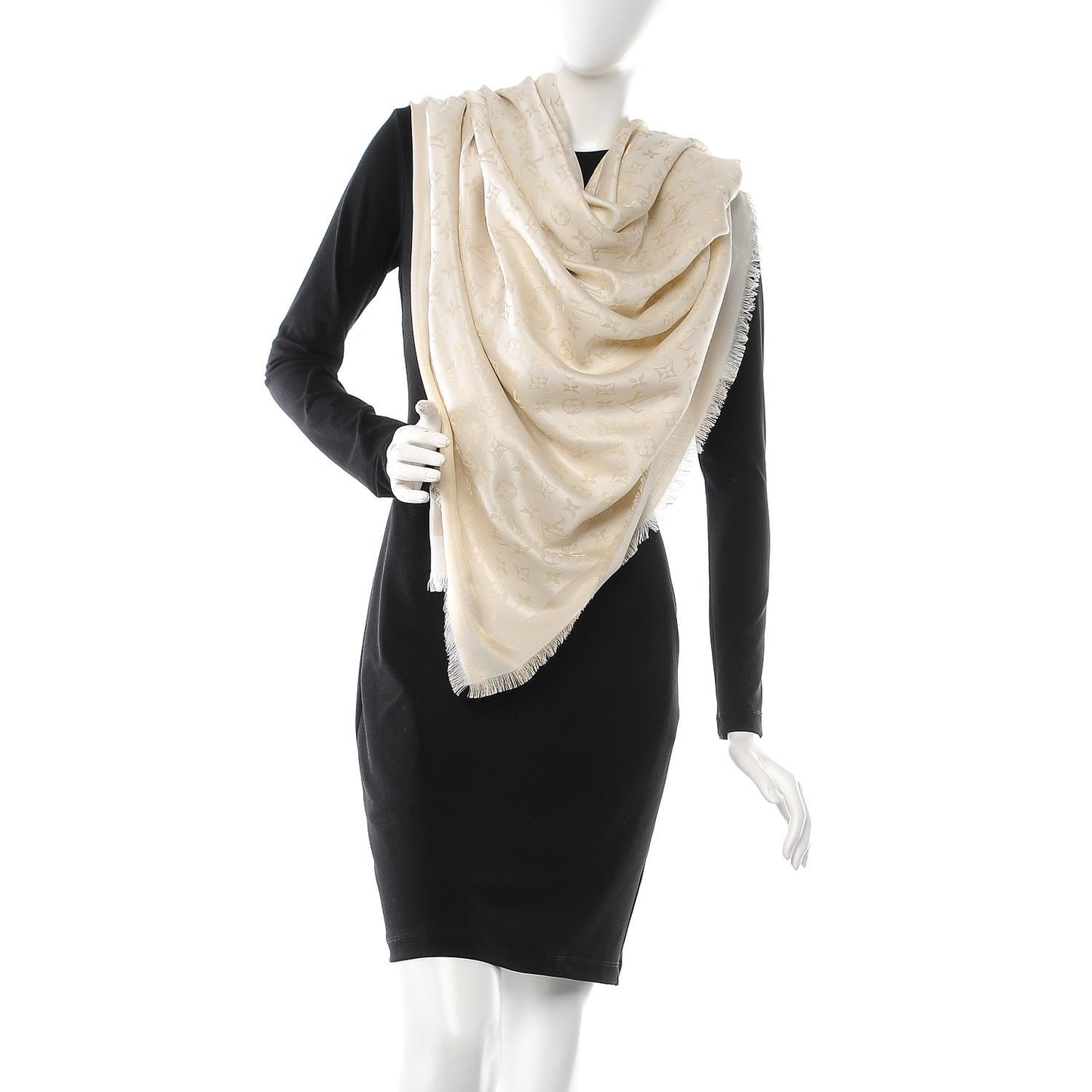 Silk Wool Monogram Shine Shawl White