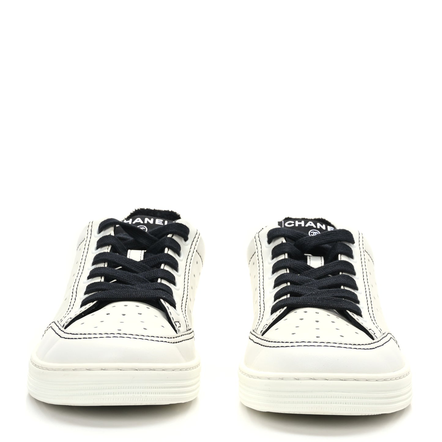 Calfskin Womens Logo Sneakers 36.5 Black White