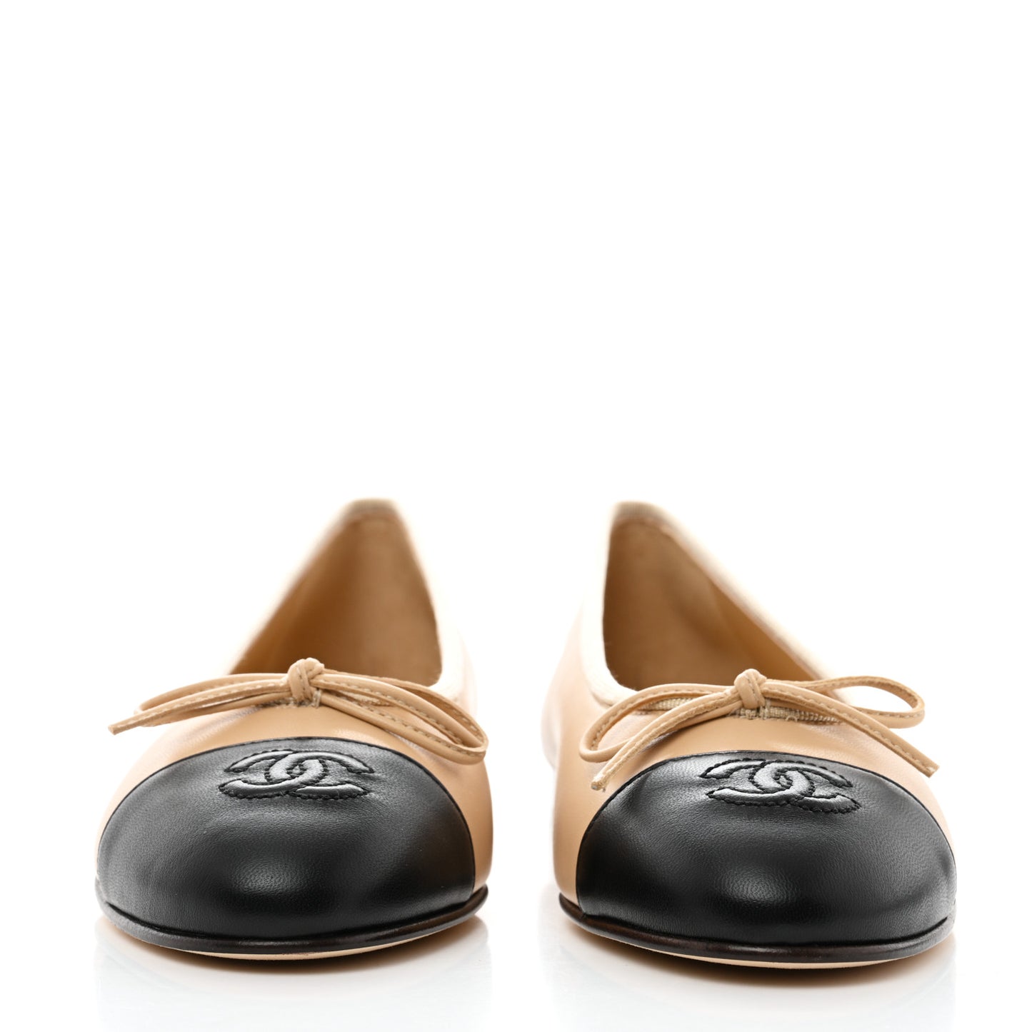 Lambskin Cap Toe CC Ballerina Flats 37 Beige Black