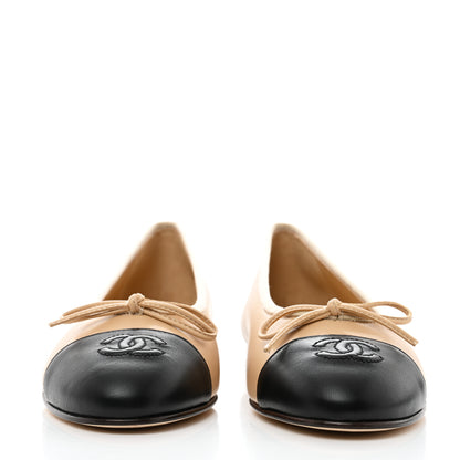 Chanel Lambskin Cap Toe CC Ballerina Flats 37 Beige Black 2 of 10