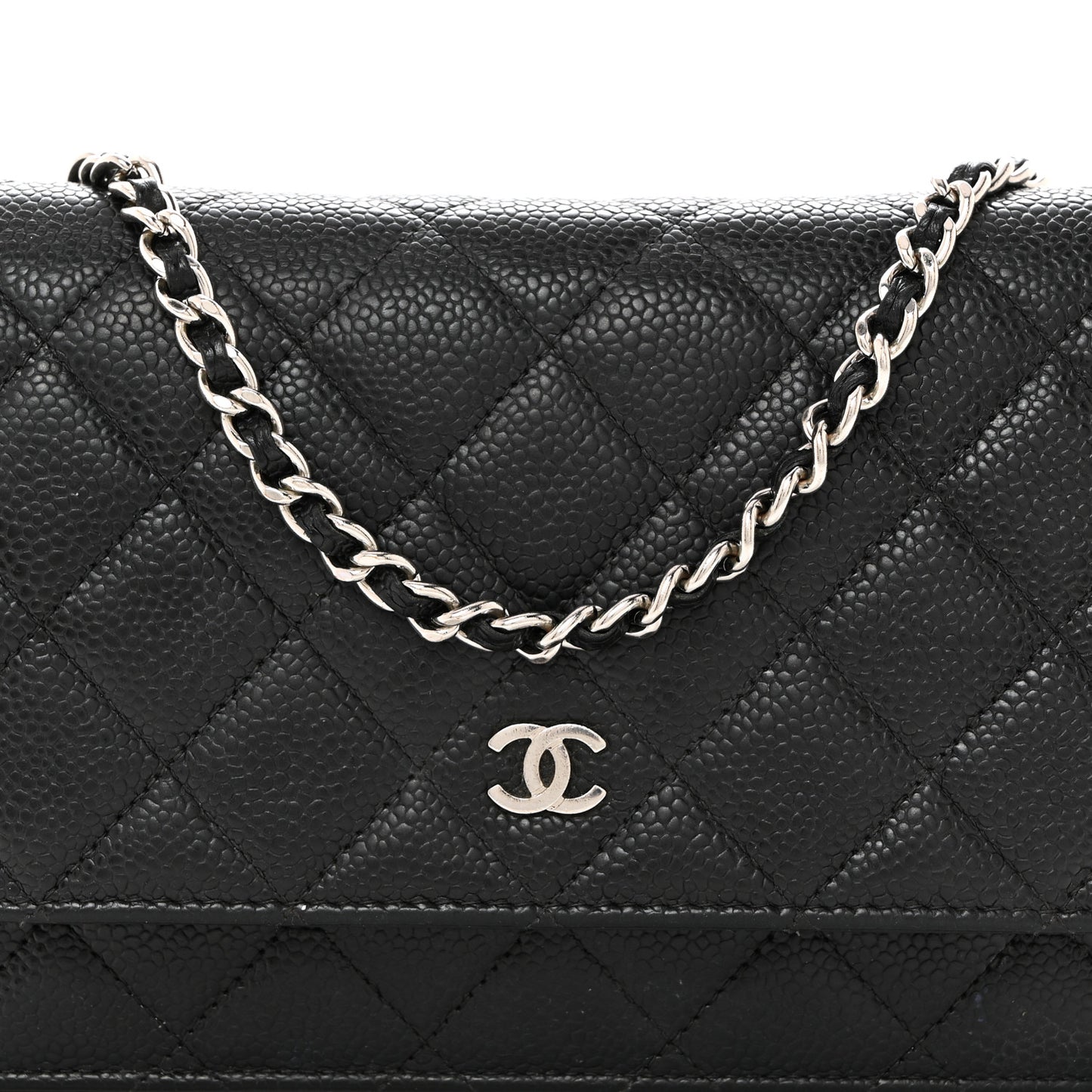 Caviar Quilted Wallet on Chain WOC Black