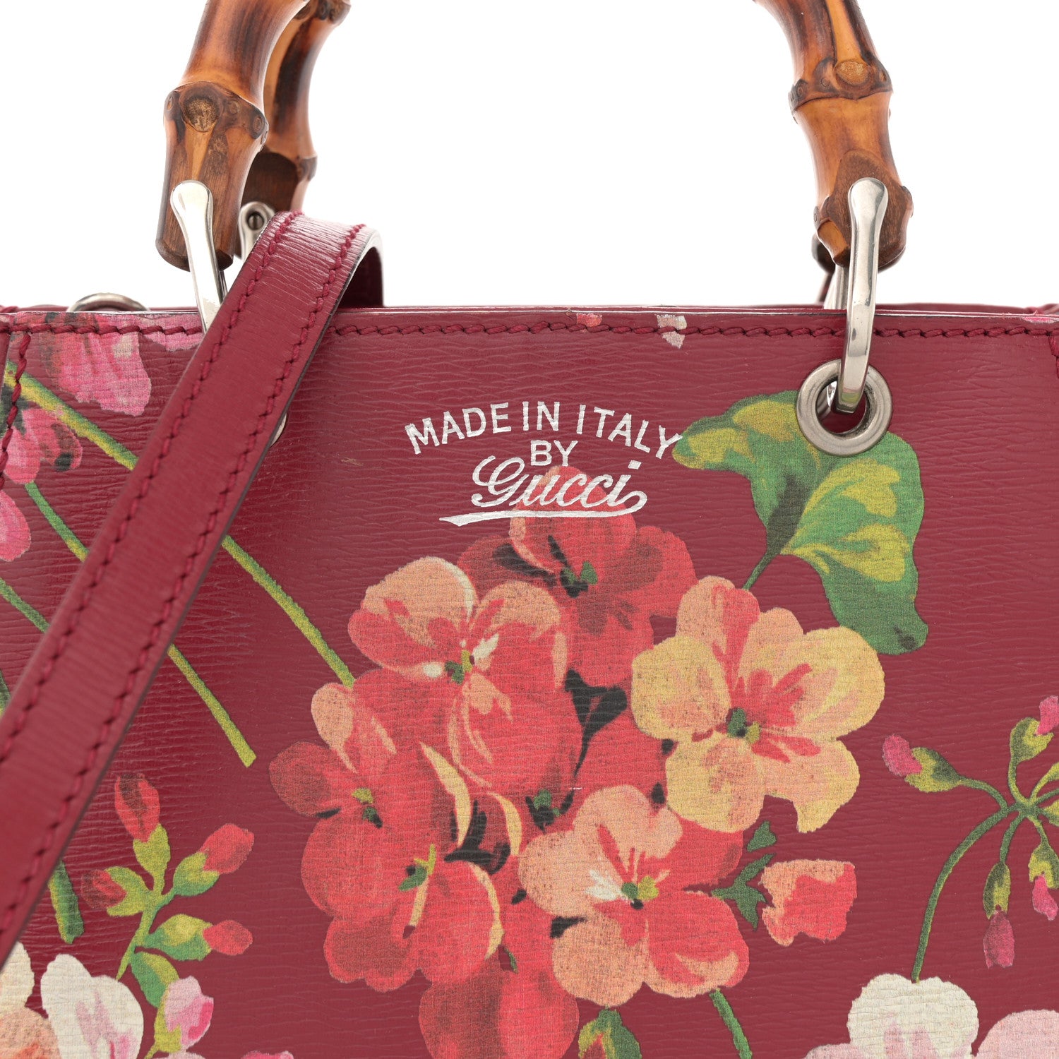 Gucci Shangai Calfskin Blooms Print Mini Bamboo Shopper Tote Romantic Cerise Multicolor 8 of 13