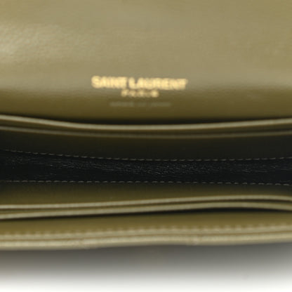 Saint Laurent Grain De Poudre Matelasse Chevron Small Monogram Envelope Wallet Vert Kaki 5 of 7