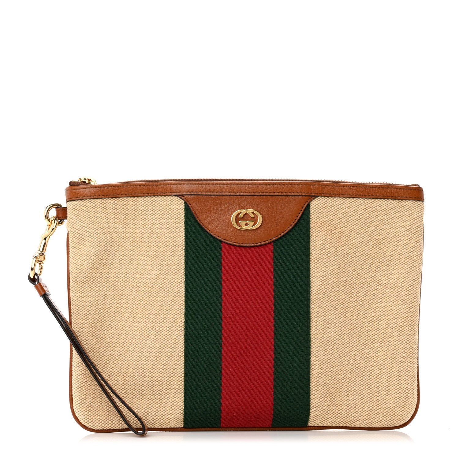 Gucci Vintage Canvas Web Pouch Sand Cuir 1 of 11