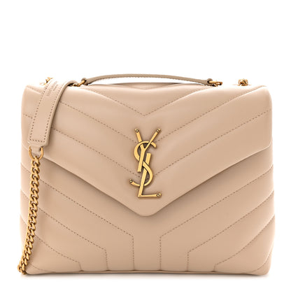 Saint Laurent Calfskin Y Quilted Monogram Small Loulou Chain Satchel Dark Beige 1 of 11