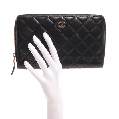 Chanel Lambskin Quilted Large Zip Around Wallet Black 2 of 9