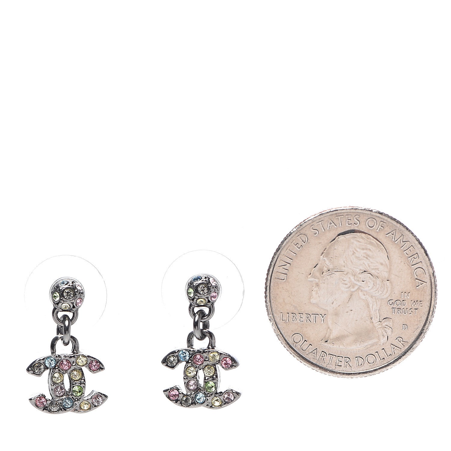 Chanel Crystal CC Drop Earrings Silver Multicolor 2 of 4