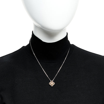 Van Cleef & Arpels 18K White Rose Gold Diamond Guilloche Vintage Alhambra Pendant Necklace 2 of 6