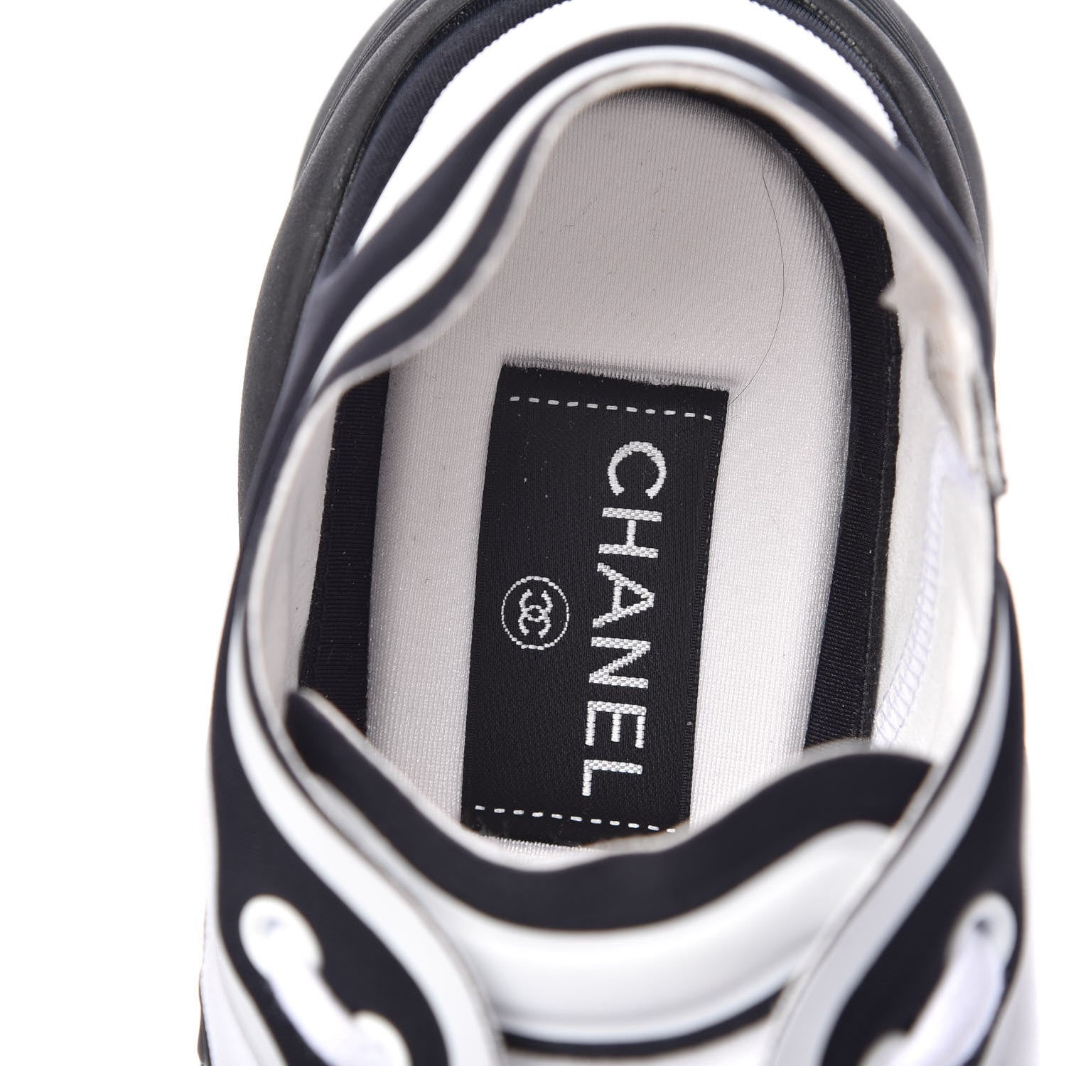 Chanel Lycra Womens CC Sneakers 38.5 White Black 6 of 7
