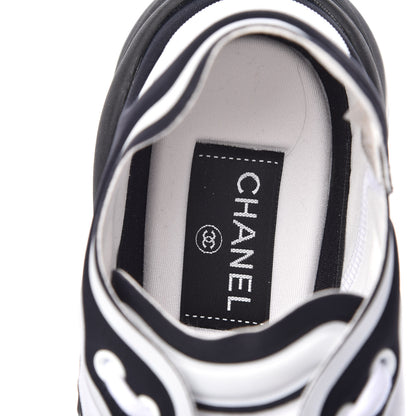 Chanel Lycra Womens CC Sneakers 38.5 White Black 6 of 7