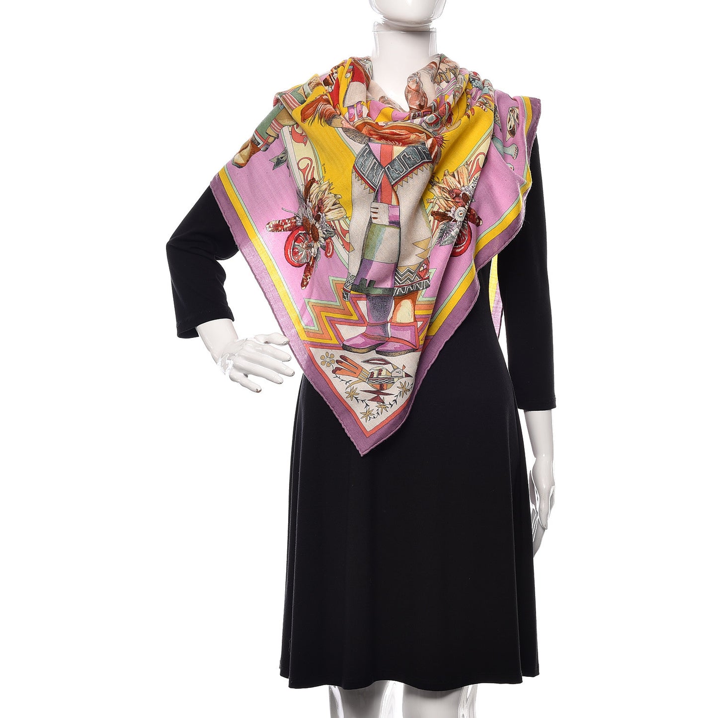 Cashmere Silk Kachinas Shawl 140 Mauve Rose Bonbon Jaune Vif