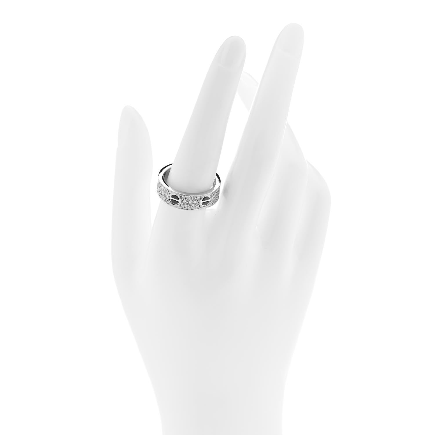 Cartier 18K White Gold Diamond Ceramic LOVE Paved Ring 58 8.25 2 of 4
