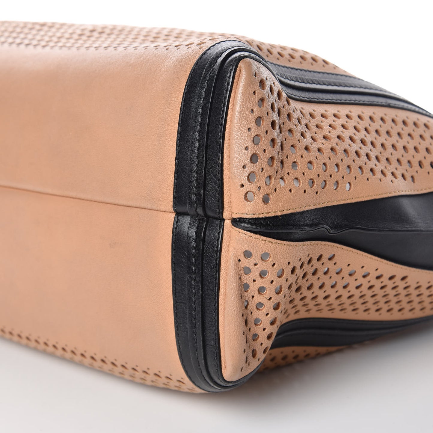 Sheepskin Perforated Alison East West Tote Tan Black
