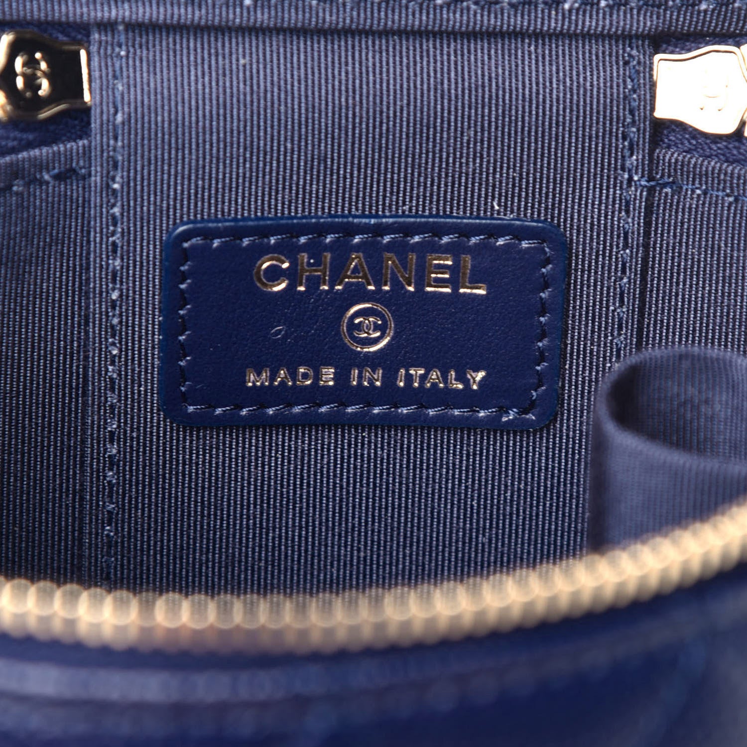 Chanel Caviar Quilted Mini Vanity Case With Chain Navy Blue 6 of 9
