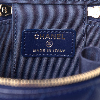 Chanel Caviar Quilted Mini Vanity Case With Chain Navy Blue 6 of 9