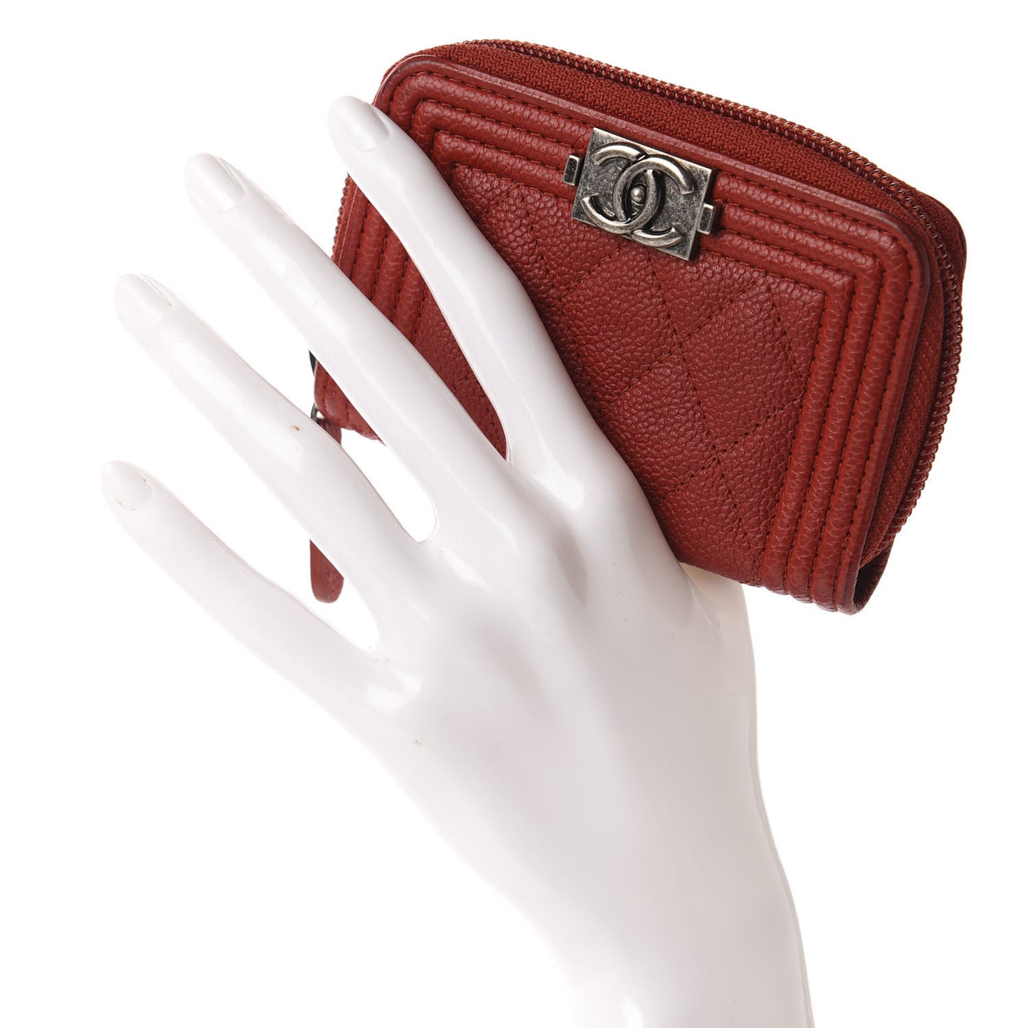 Caviar Quilted Boy Zip Around Coin Purse Wallet Red