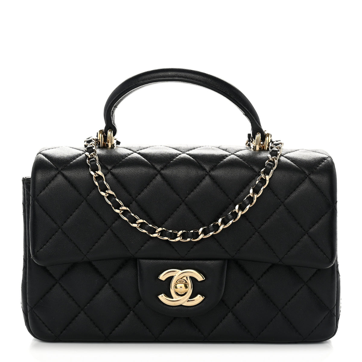 Chanel Lambskin Quilted Mini Top Handle Rectangular Flap Black 1 of 10