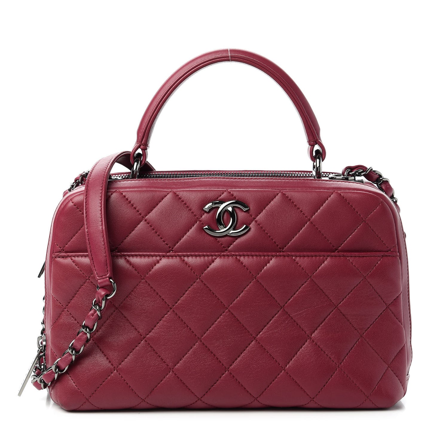 Lambskin Quilted Medium Trendy CC Bowling Bag Dark Pink