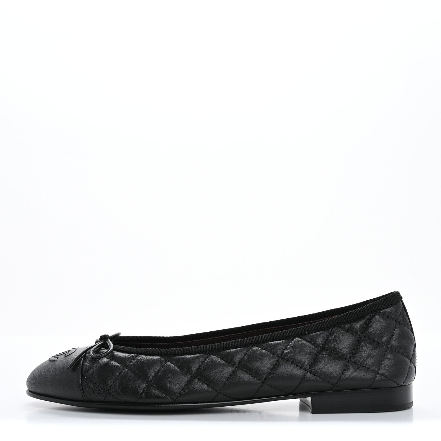 Chanel Aged Calfskin Quilted CC Cap Toe Ballerina Flats 39 Black 1 of 10