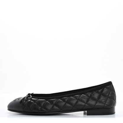 Chanel Aged Calfskin Quilted CC Cap Toe Ballerina Flats 39 Black 1 of 10