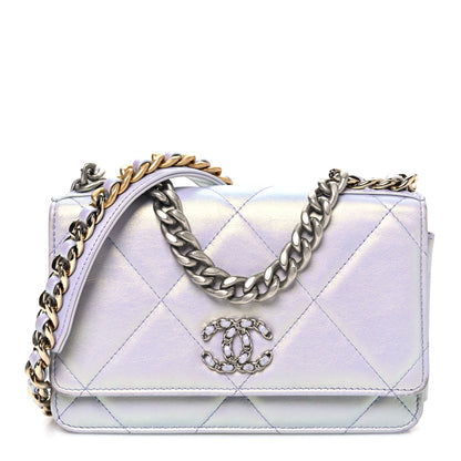 Chanel Iridescent Calfskin Quilted Chanel 19 Wallet On Chain WOC Light Purple 1 of 13