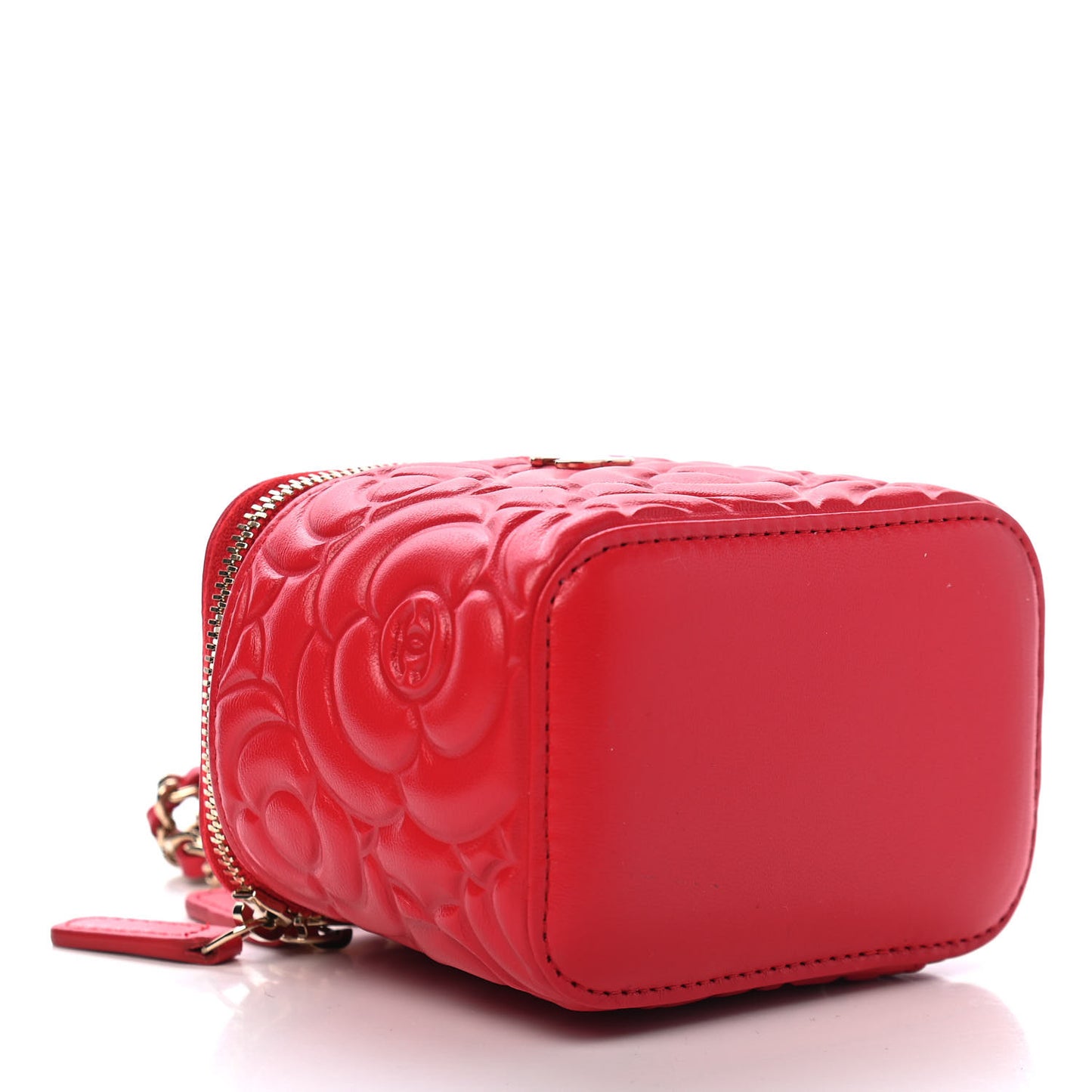 Lambskin Camellia Embossed Mini Vanity Case With Chain Red