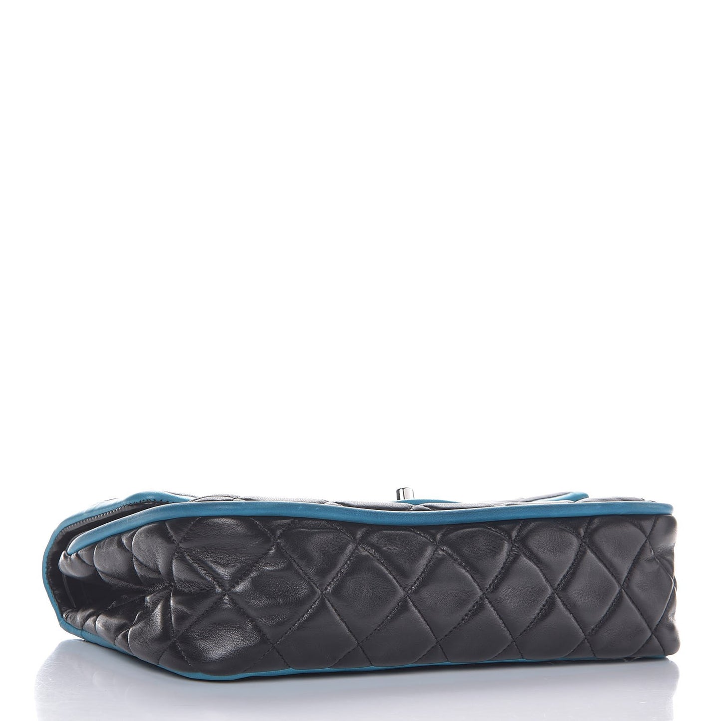 Lambskin Quilted Medium Double Flap Black Turquoise