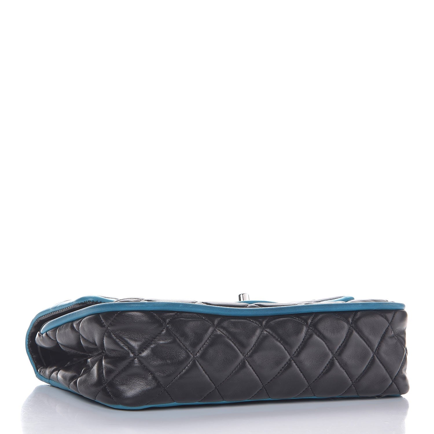 Chanel Lambskin Quilted Medium Double Flap Black Turquoise 5 of 13